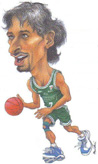 Locandina Final Eight Coppa Italia Forl -  Caricature di Pittis e Chiacig (capitani Benetton - Montepaschi) nel depliant delle Coppa Italia